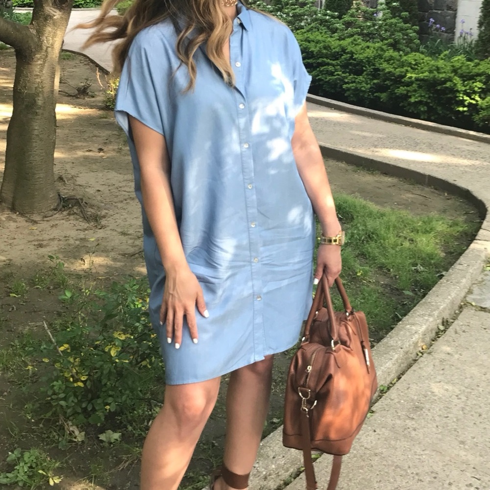 Zara Light Denim Sleeveless Button Down Dress